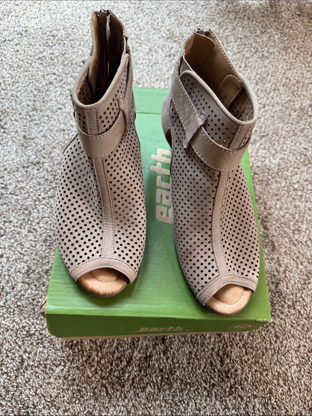 Earth Origins Taupe Perforated Peep-Toe Ankle Booties